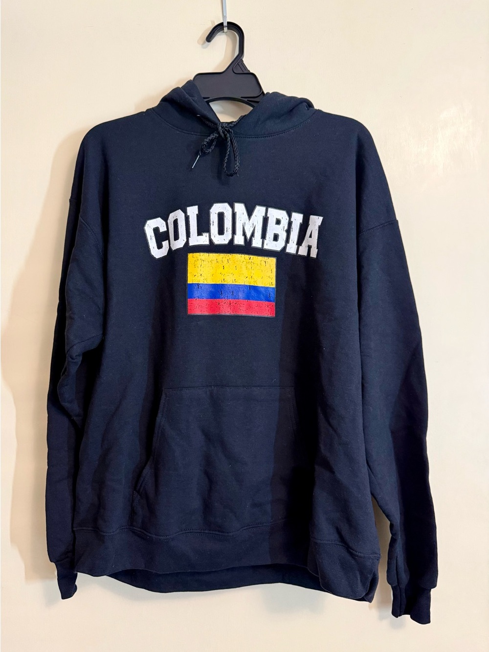 Hanes Black Colombia Graphic Hoodie with Yellow Blue Red Flag